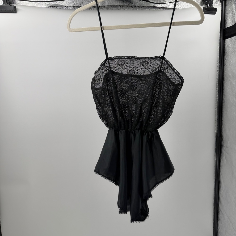 Circa 2000 Vintage Black Lace and Satin Teddy Bodysuit Made in USA Size P - Picture 5 of 7